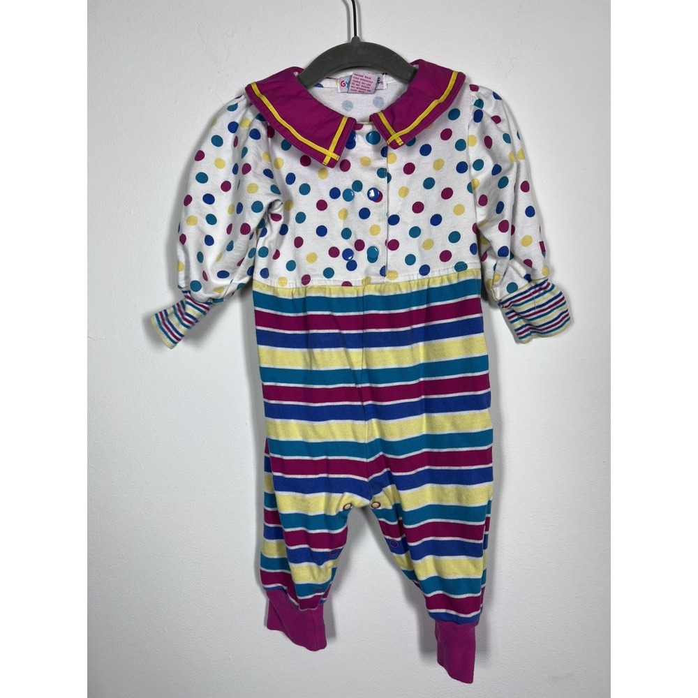 Vintage 90s Rainbow Tag Gymboree Romper Polka Dot Stripe 12-18M Peter Pan Collar